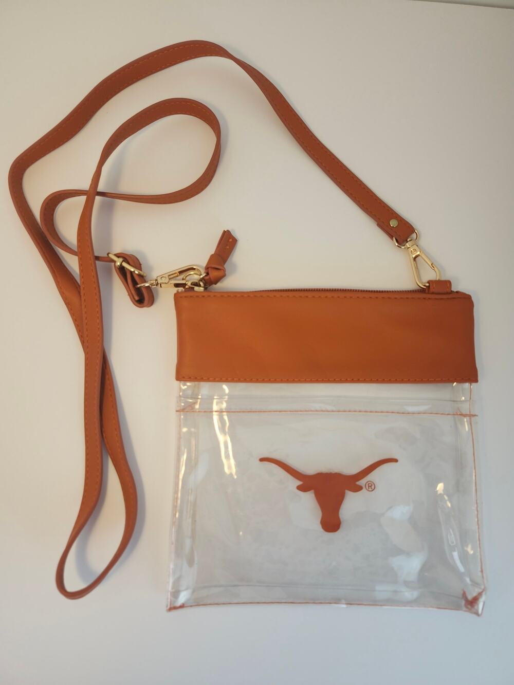 Texas Longhorn NCAA Clear Gameday Crossbody Purse Vegan Leather Zipper Pocket